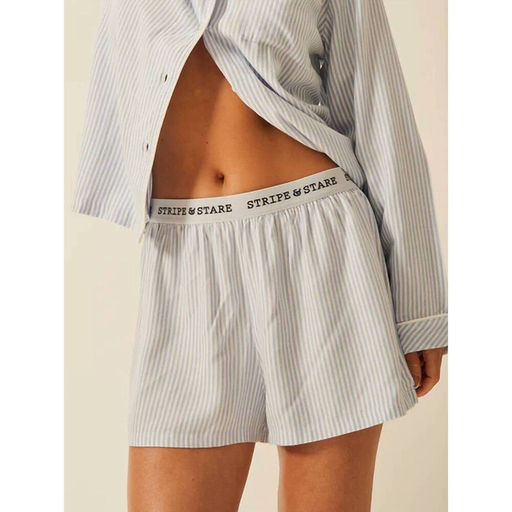 NEW STRIPE & STARE soft brushed woven pajama shorts in blue stripe